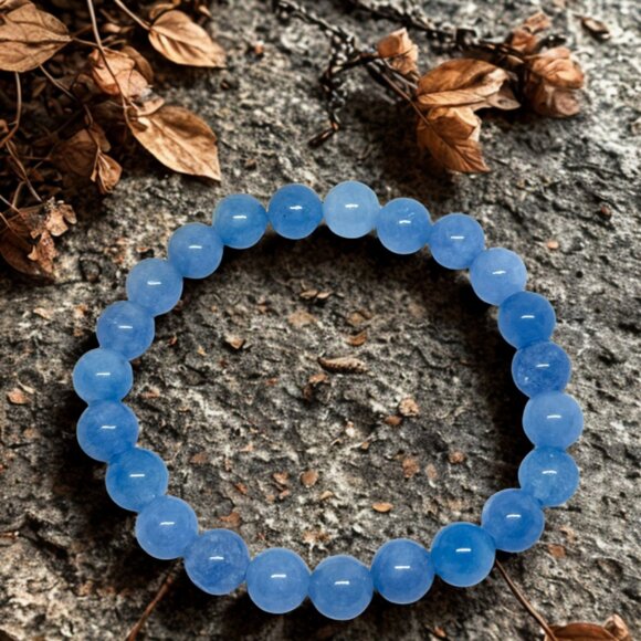 Aquamarine Gemstone Bracelet 8MM | Handmade Crystal Healing Jewelry - Picture 5 of 11